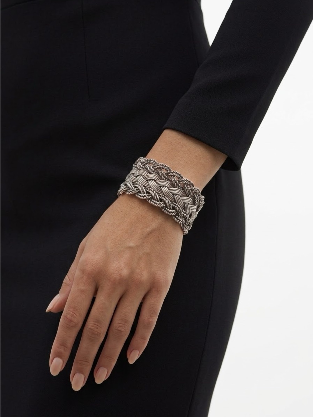 Vintage Maison Birks Sterling Silver Chunky Woven Statement Cuff Bracelet